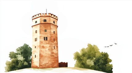 Gediminas Tower. Gediminas Tower hand drawn watercolor illustration