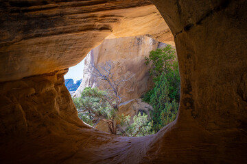 Natural Rock Arch Moonshine Arch in Utah Under Daylight without people