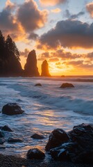 Dramatic Rocky Coastline Sunset View