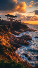 Dramatic Rocky Coastline Sunset View