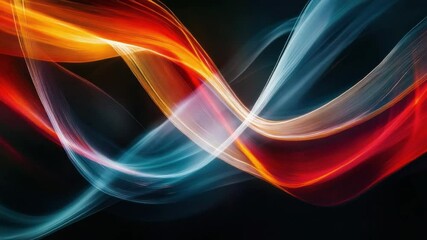 Abstract Flowing Light: Intertwined ribbons of vibrant light in shades of orange, red, and teal create a mesmerizing, dynamic composition. - Powered by Adobe
