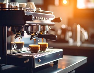 Espresso machine pouring coffee