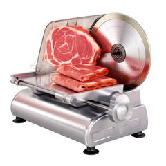 A meat slicer with slices of meat on it