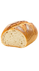 Isolated Transparent Background Cut Crusty Loaf of Artisan Bread