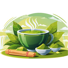 Japanese green matcha tea vector hot drink graphic design