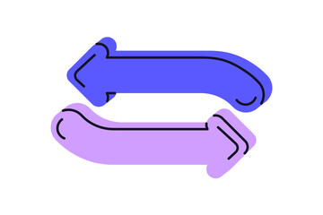 Double arrows pointing in opposite directions. Switch, swap, reverse movement symbol. Change and exchange, dual pointers for navigation, action. Flat vector illustration isolated on white background