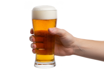 Isolated Transparent Background of a Hand Holding a Glass of Cold Beer