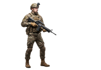 Isolated Transparent Background Of A Soldier Ready For Military Combat
