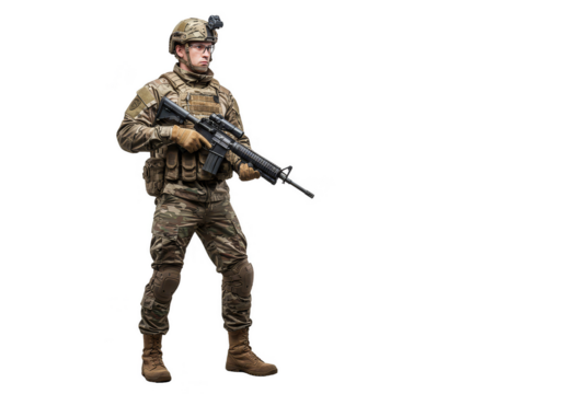 Isolated Transparent Background Of A Soldier Ready For Military Combat
