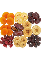 Obraz premium Isolated Transparent Background of Apricot Figs Dates Cranberry and Lemon