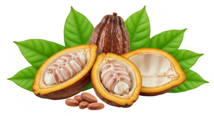 Isolated Transparent Background of Cocoa Bean Fruit Food Organic Raw