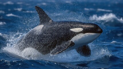 Fototapeta premium Majestic Killer Whale Leaping from the Depths: A Symphony of Marine Power