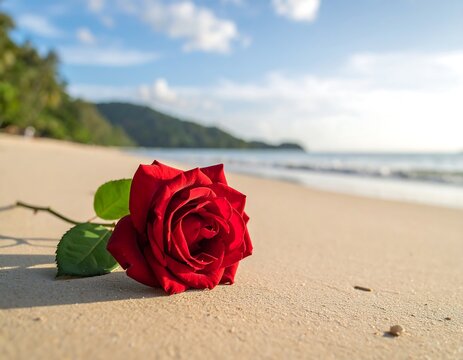 Red rose on a beach