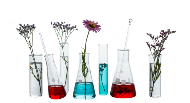 Isolated Transparent Background of Floral Arrangement in Test Tubes