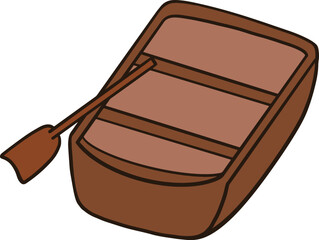 A brown rowboat with oars.