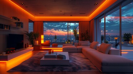 Experience the future ai lifestyle in a smart home with automated lighting modern architecture and futuristic design