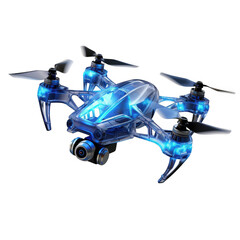 Illuminated blue drone on black background