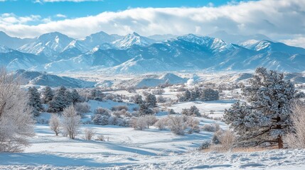 Snowy mountains in winter. Beautiful view of a mountain range covered in snow.
