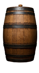 Isolated Transparent Background of Wooden Barrel with Metal Hoops