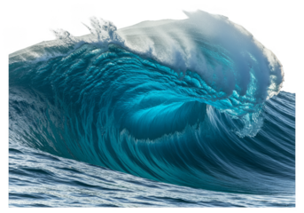 Isolated Transparent Background Wave Crashing with Blue Sea and Foam