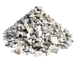 A pile of irregularly shaped gray crushed stones stacked in a mound.