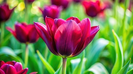 Fototapeta premium Vibrant burgundy tulip petals unfolding in delicate harmony