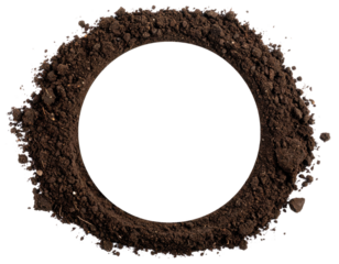 Circular ring of loose brown soil with a hollow center.