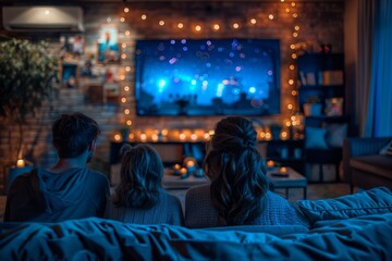 Family movie night revolutionized how an ai smart tv transforms family entertainment in a cozy living room with future tech