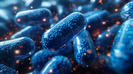 Close-Up of Blue Capsules with Macro Focus and Artistic Lighting