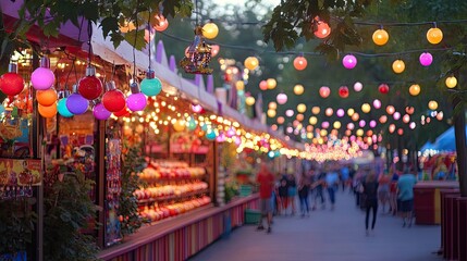 Colorful Festival Night Market with Vibrant Lights and Decorations