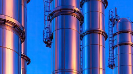 Industrial Metal Structures Against Blue Sky at Sunset Glow