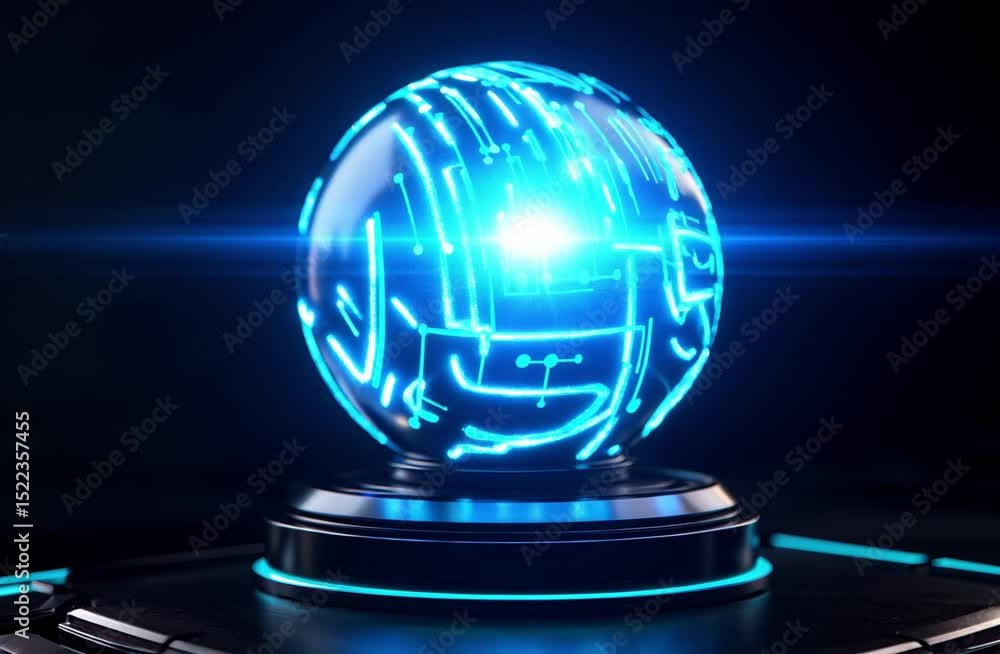 Poster futuristic orb with circuit pattern a concept for technology and innovation.