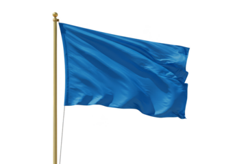 Isolated Waving Blue Flag on a Transparent Background With Clear Sky