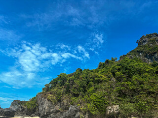 Beautiful mountain and blue sky in Ang Thong National Marine Park, Koh Samui, Gulf of Thailand