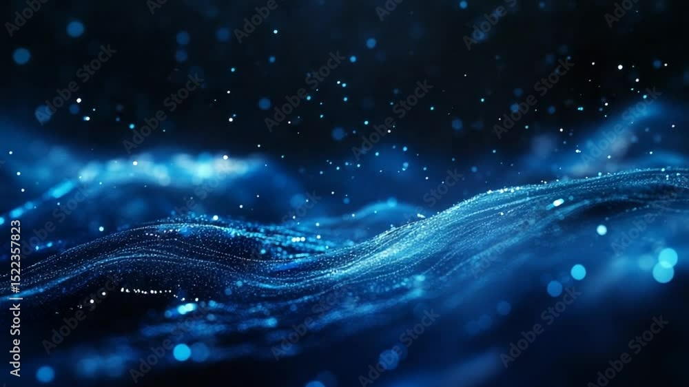 Aufkleber abstract dark blue particles flowing background with depth of field animation