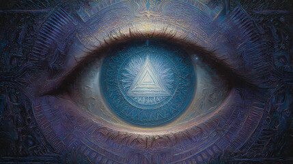 Fototapeta premium spiritual book cover | infinite awareness | vibrational clarity | pulsing ultramarine | gateway symmetry | inward eye iconography | aura glow gradients | digital underpainting | collective