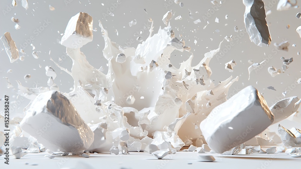 Poster dynamic explosion of white particles against a soft background