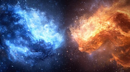 Obraz premium Cosmic Elements of Fire and Ice in Vast Universe with Stars
