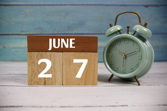 Wooden Calendar Showing the Date of June 27th. Day 27 of June Month