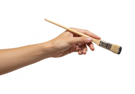 Painting Artistic Image Of A Hand Holding A Paintbrush With Transparent Background
