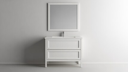 Fototapeta premium Clean white bathroom vanity with mirror, minimalist furniture