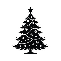 christmas tree black silhouette vector on white ba