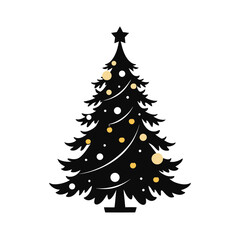 christmas tree black silhouette vector on white ba