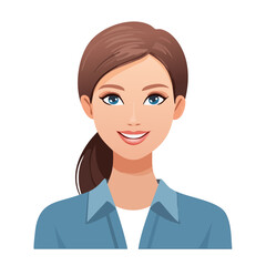 Flat Vector. Portrait of only one Woman. Simple Background.