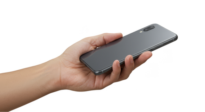 Realistic Image Hand Holding Mobile Phone Isolated Transparent Background