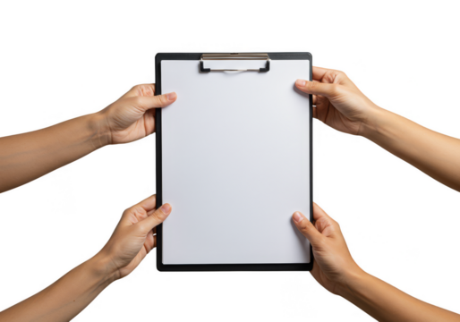 Realistic Image Hands Holding Blank White Paper Clipboard Isolated