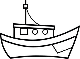 Simple Line Drawing of a Fishing Boat Nautical Vessel Illustration