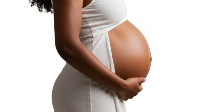 Realistic Photo of Dark Skinned Pregnant Woman with Bump Isolated