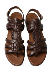 Shiny Brown Leather Sandals Fashion Footwear Isolated with Transparent Background