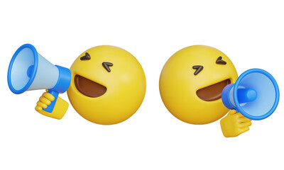 Emoji with a megaphone announcing something 3D graphic